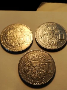 Mexico. 50 pesos Coyolxauhqui. Serie completa 1982, 1983, 1984. Raras - Picture 1 of 4