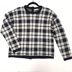 Madewell Small Merino Wool Navy White Plaid Long Sleeve Back Buttons Sweater - Picture 1 of 8