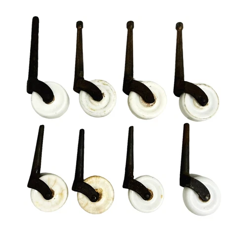Vtg White Porcelain Swivel Furniture Caster Wheels Leg Inserts Mixed Lot of 8 Cover