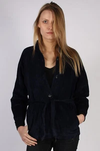 Abrigo de cuero de gamuza Ledermann para mujer años 90 vintage azul marino talla L -C968 - Imagen 1 de 5