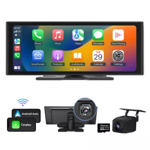 Portable 4K Dash Cam Car Stereo Radio Wireless Apple Carplay & Android Auto +Cam - Picture 1 of 17