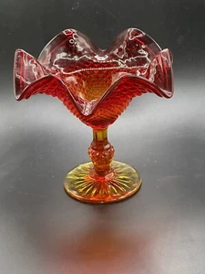 Amberina Diamond Point Pedestal Dish Compote Italy  6" - Picture 1 of 5