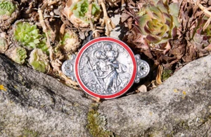 ENAMEL AUTOMOBILE CAR RADIATOR / DASH BADGE # ST. CHRISTOPHER MAGYAR HUNGARY - Bild 1 von 2