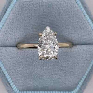 2Ct Pear Cut Lab Created Diamond Solitaire Engagement Ring 14K Yellow Gold Over - Picture 1 of 4