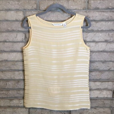 ANNE KLEIN II Sin Mangas TALLA 4 TANQUE DE SEDA Concha Cinta Amarilla Adorno DISEÑADOR  Foto 1 de 4