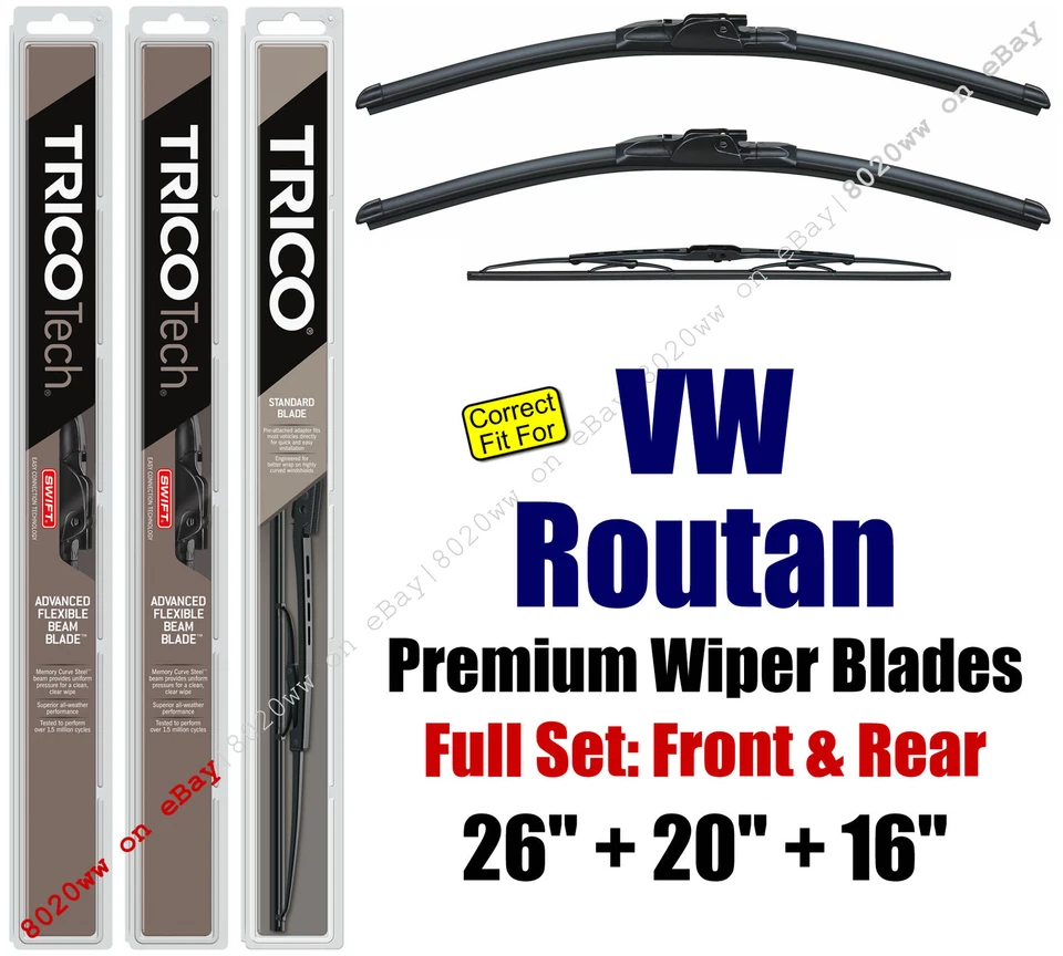 Limpiaparabrisas 3pk Premium ajuste delantero + trasero 2011-2014 Volkswagen Routan 19260/200/30160 Foto 1 de 1