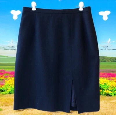 Black Wool Skirt Knee Length Lined Vintage 80's Front Kick Pleat Womens siize 10 - Image 1 of 4