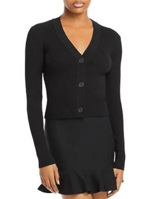 Cárdigan para mujer Aqua L125547 negro acanalado cuello en V talla XS Foto 1 de 3