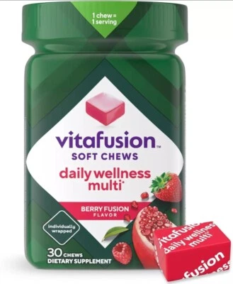 Vitafusion Masticables Suaves Bienestar Diario Multi Adulto 30 ct Sabor Baya Fusión NUEVO Foto 1 de 4