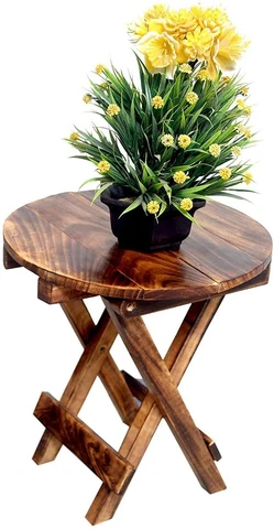Unique Wooden Handicrafts® Beautiful Wooden Antique Folding Side Table (Brown) Cover