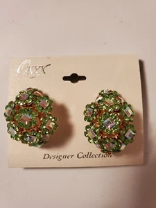 Vintage Onyx Designer Collection Clip On Crystal Earrings - Picture 1 of 1