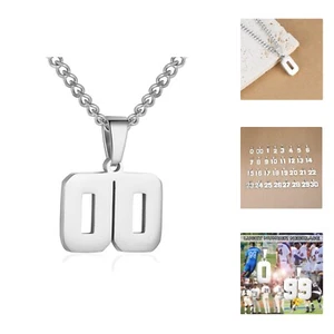 Number Necklace for Men Silver Athletes Number Chain Stainless Steel Charm Pe... - Picture 1 of 7
