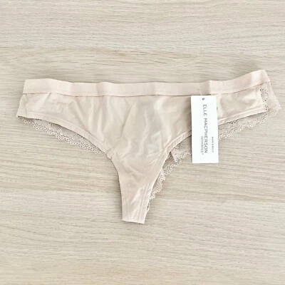 Elle Macpherson Intimates Bare & Bold Thong Size L American Nude Lace Back New - Image 1 of 4