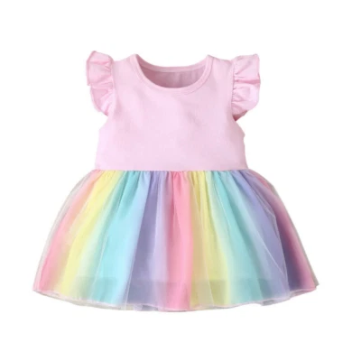 Toddler Baby Girls Sleeveless Multicolor Rainbow Ruffle Tulle Tutu Dress Clothes - Image 1 of 4