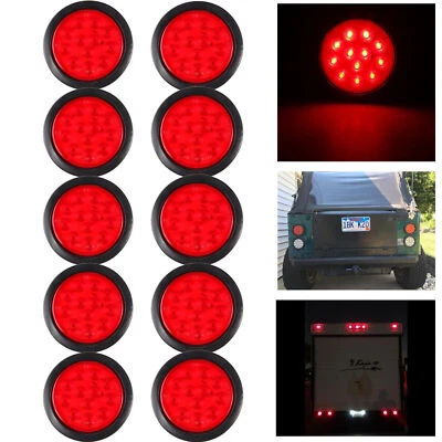 10X 4"inch Round LED Truck Trailer Stop Turn Tail Brake Lights Waterproof 12-LED - Image 1 of 4