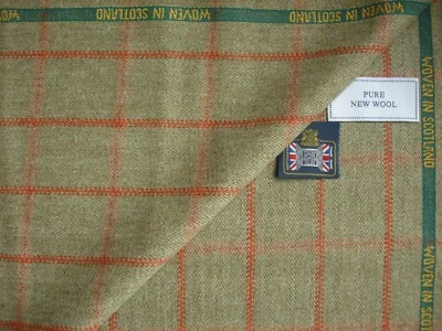 MADE IN SCOTLAND 100% PURE NEW WOOL COUNTRY CLASSIC TWEED H.BONE WINDOWPANE JACKETING FABRIC = 2m