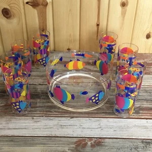 Vasos de peces tropicales (8) y tazón de patatas fritas Dayton Hudson E12 - Imagen 1 de 11