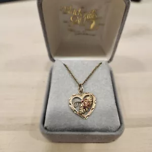 New Coleman Co 10K Black Hills Gold Rose Heart Pendant Tri-Color W/14k GF Chain - Picture 1 of 8