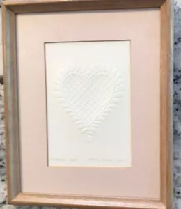 Cynthia Thomas Kimmel Embossed Print "Feathered Heart" Framed and Matted EUC - Picture 1 of 5