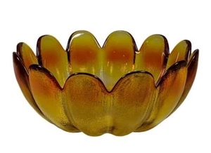 Vintage Indiana Glass Heavy Amber Gold Yellow 12 Petal Luau Lotus Flower Bowl - Imagen 1 de 4