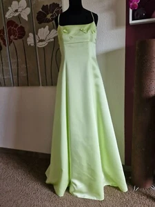 Langes Abendkleid Spaghettiträger A-Linie lemongrün 3D-Blütenbesatz Gr. 40 - Bild 1 von 9