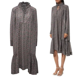 GANNI 8-10 Midikleid Rüschen Krepp Blumenmuster Gr. 40 / US Prairie Cottage Zelt - Bild 1 von 16