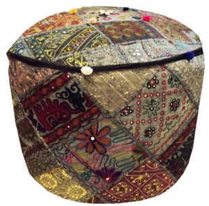 24" VINTAGE DÉCOR KUTCH OTTOMAN POUF FURNITURE CHAIR STOOL BENCH PILLOW COVER - Picture 1 of 12