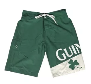 Guinness Beer Green White Spell Out Board Swim Surf Shorts Beach Trunks Size LG - Picture 1 of 5