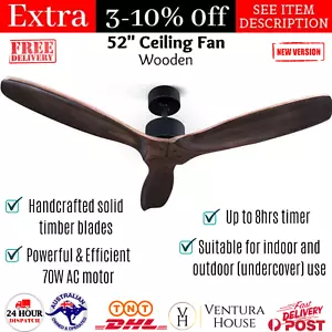 52" Ceiling Fan Remote Control Indoor Outdoor Patio Timber Wooden Blades Fans - Picture 1 of 12