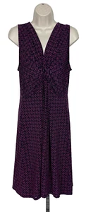 Liz Claiborne Womens Size Large Geometric Stretchy Dress Black Purple Midi Y2K - Picture 1 of 7