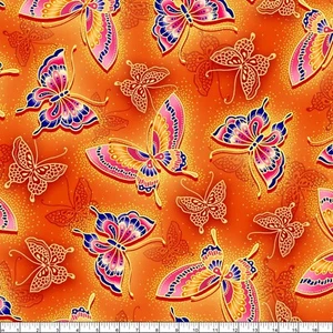 Asian Garden Floral Cotton Fabric Oasis Bright Butterfly By The Yard - Picture 1 of 1