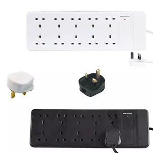 10 Gang Netz Strom Verlängerungskabel 13A Stecker Buchse Kabel WEISS SCHWARZ 1 2 5 10m - Bild 1 von 9