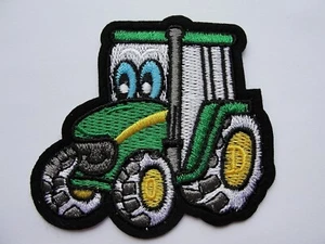Green Cartoon Childs Tractor Embroidered Iron On Patch - Picture 1 of 1