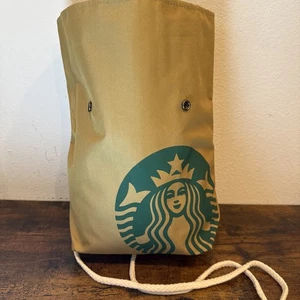 Starbucks Nylon Canvas kleine Brotzeittasche – 9 x 7 x 4 hellbraun Druckknopfverschluss Sammlerstück - Bild 1 von 6