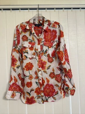 Jones New York Signature Women’s  Button Down Blouse Size Small Floral Pinks - Image 1 of 4