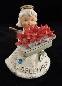 Vintage Lefton Dezember Weihnachtsstern blau Zirkon Spaghetti Geburtstag Engel 489 - Bild 1 von 7