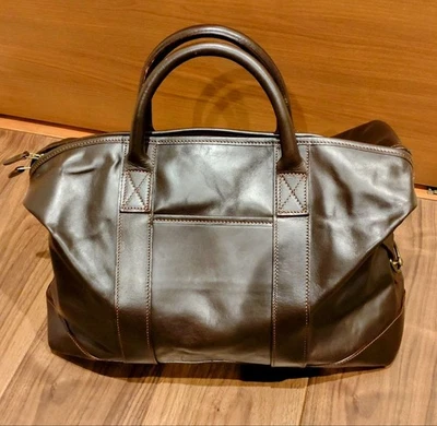 Bolso Boston de cuero Swaine Adeney usado marrón oscuro H 30 x W 45 x D 25 cm Foto 1 de 4