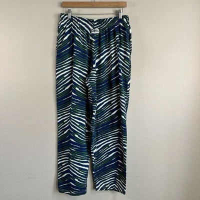 Vintage Zubaz Majestic Mens Medium Pants Green Blue Zebra Print Retro Lounge - Image 1 of 4