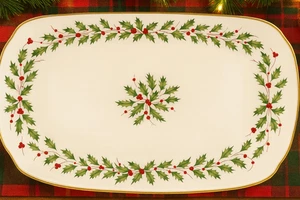 Lenox Holiday 15,25" längliche Servierplatte Elfenbein Porzellan Goldrand (1-4) - Bild 1 von 3