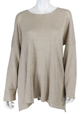 ESKANDAR бежевый льняной сплетенный декольте расслабленный крой пуловер свитер O/S - Изображение 1 из 4