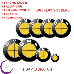 STICKER WRAP OVERLAY DECAL BADGE GLOSS CARBON FIBRE FULL YELLOW FOR BMW MODELS - Picture 1 of 11