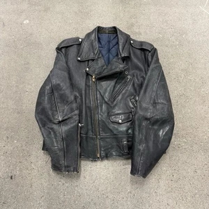 Chaqueta de motociclista de cuero negra vintage años 60 - Imagen 1 de 15