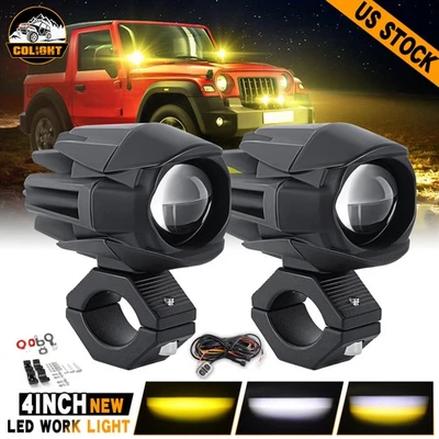 2x Motorcycle Spot Lights Headlight LED Fog Light Driving Spot Lamp Yellow+White - Image 1 of 4