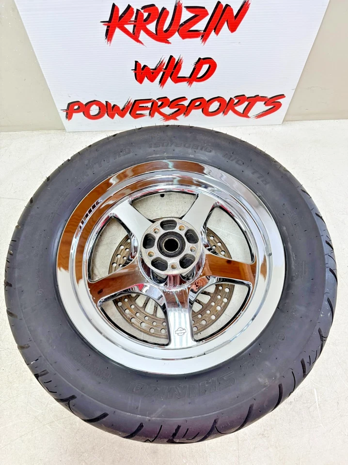 2005 HARLEY SPORTSTER Chrome Thunderstar Rear Wheel Rim Tire 5 Spoke 16x3 - Image 1 of 4