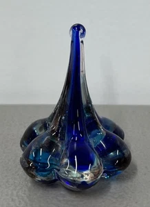 Art Glass Flower Shaped Ring Holder Paperweight Blue Teal Pink 3”x 2.5” - Picture 1 of 5