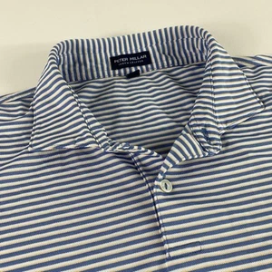Peter Millar Polo Shirt Mens XL Blue Yellow Striped Crown Crafted Performance - Picture 1 of 9