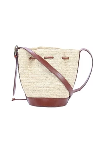 La Maroquinerie Sezane Womens Straw Crossbody Handbag Beige Size Medium - Picture 1 of 6