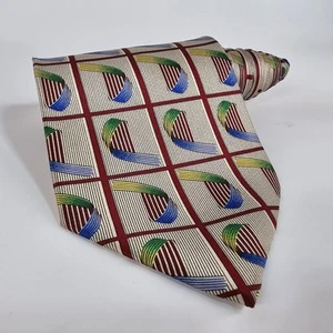 Vintage 80er Hugo Boss Seidenkrawatte abstrakt Klavier fluoreszierend geometrisch Regenbogen Satin - Bild 1 von 10