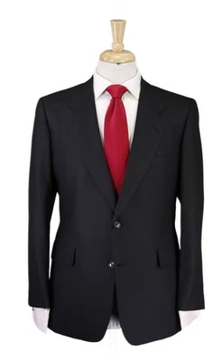 Hickey Freeman Bespoke Solid Black Wool Mohair 2-Btn Suit Hand Tailored 40S - Image 1 of 4