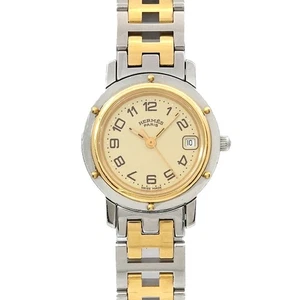 HERMES Clipper Two Tone CL4 220 Quartz Date cream Dial Ladies Watch 90295567 - Picture 1 of 6
